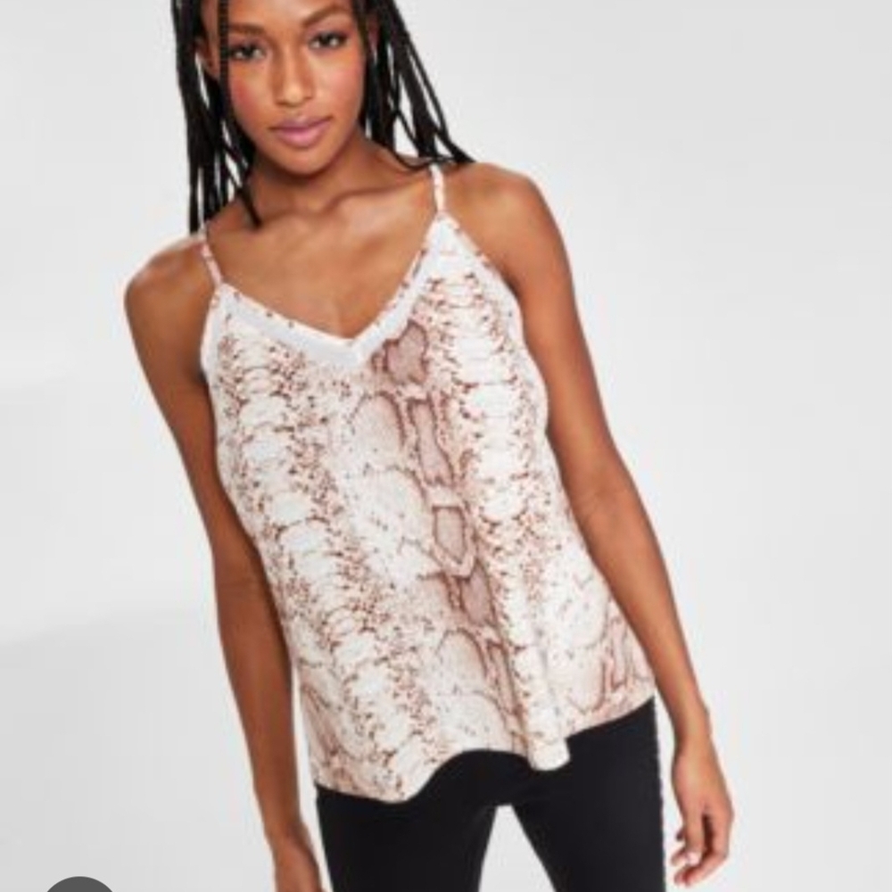 Bar III Cream and Brown Snake Print Camisole